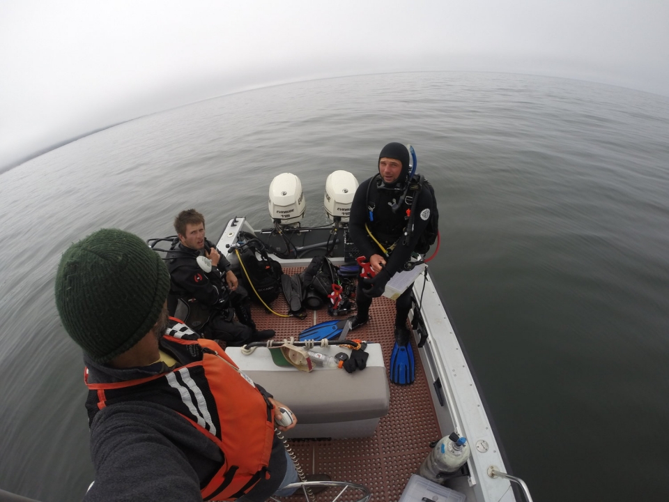 Scuba diving on the 22 ft. Shearwater.