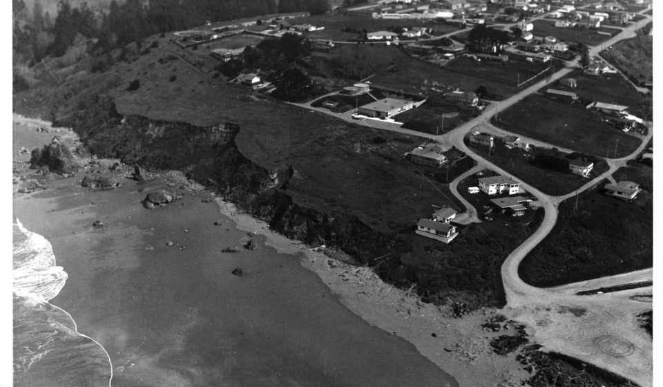 arial photo of Trinidad and the marine lab in the late 1960s